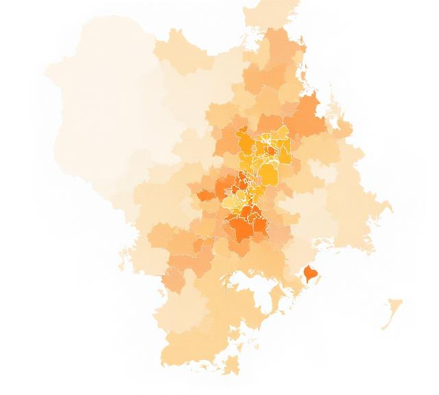 Mapa demográfico detallado de distritos urbanos.
